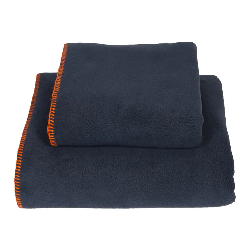 Earthbound Stitched Fleece Blanket Navy and Orange Thread